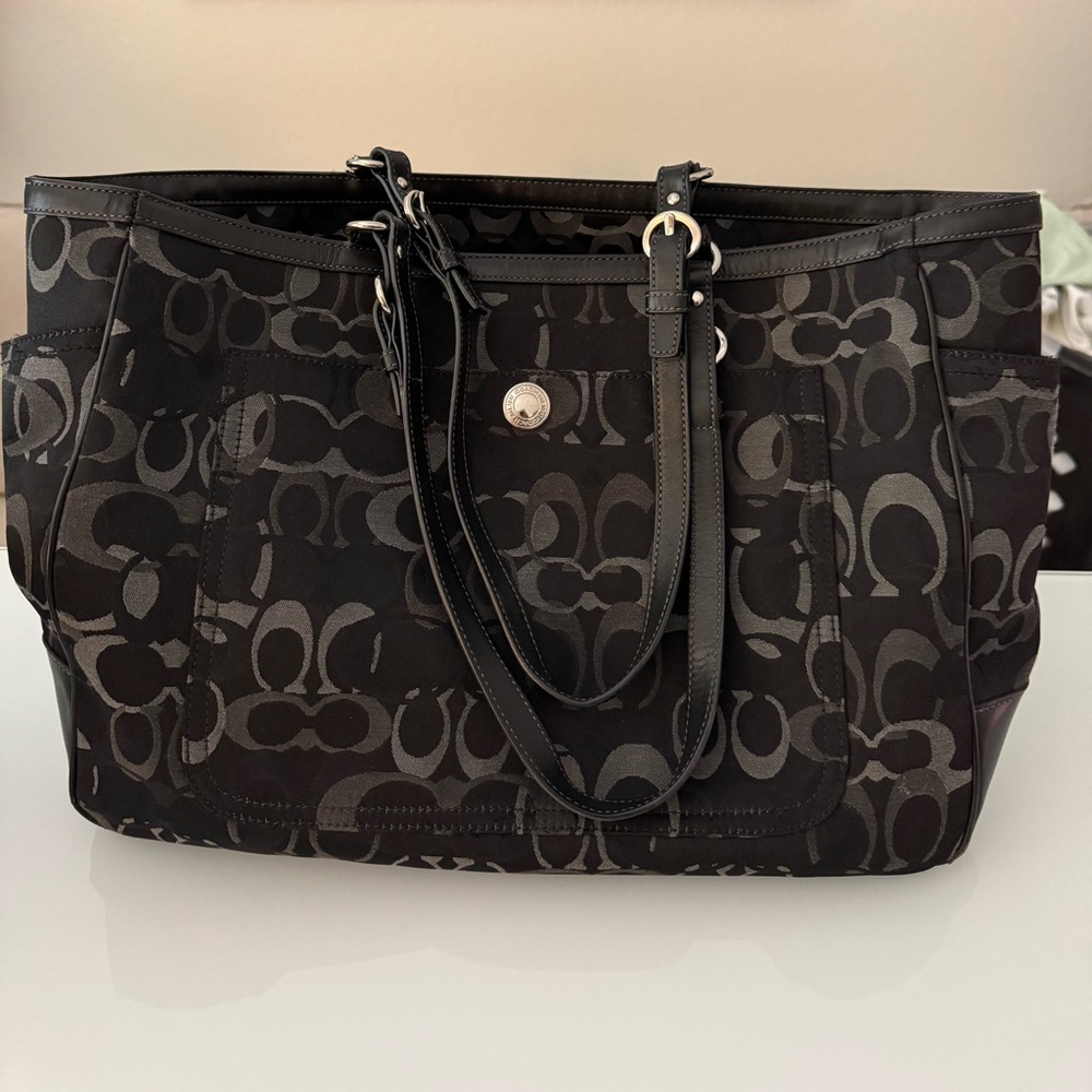 Coach Black SIGNATURE diaper bag Bag with Teddy Bear Patch inside